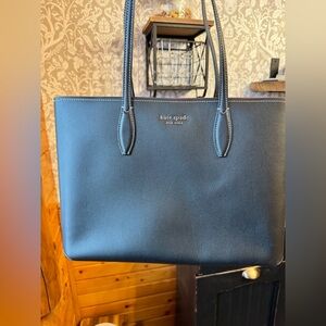 Kate Spade Black Crossgrain Leather Tote w/ Pink piping NWOT Gold Hardware